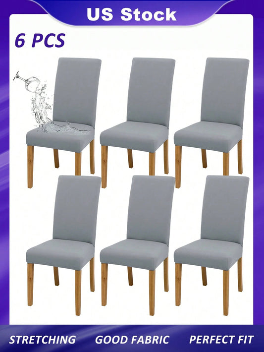 Waterproof Light Gray Dining Chair Slipcover Set of 6, Ideal for Bedroom, Office, Living Room, Home Decor.