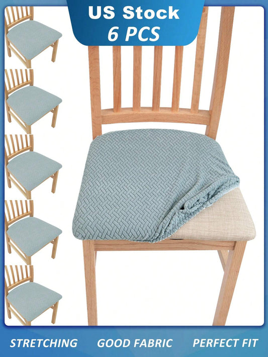 Jacquard Elastic Chair Seat Covers: Set of 6, Removable Stretch Protectors for Dining, Banquet, and Home.