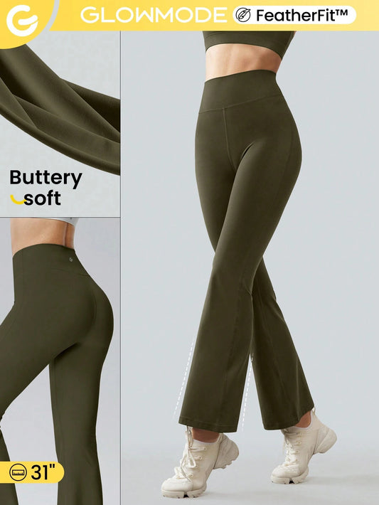 FeatherFit™ Yoga Flare Leggings: Soft Tummy Control Fitness Bootleg Pants