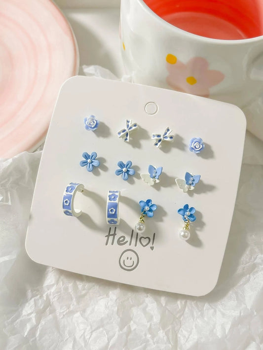Set of 6 Pairs featuring Bow, Flower, and Heart Stud Earrings for Women.