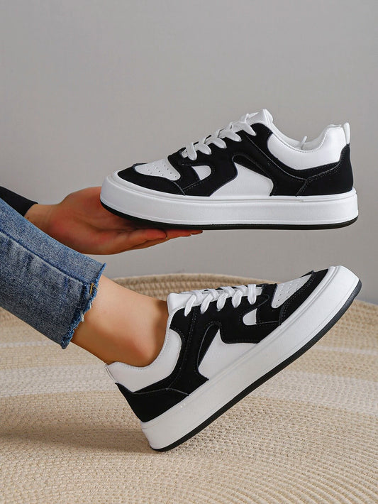 Women's Two-Tone Lace-Up Skate Shoes, Outdoor Sneakers