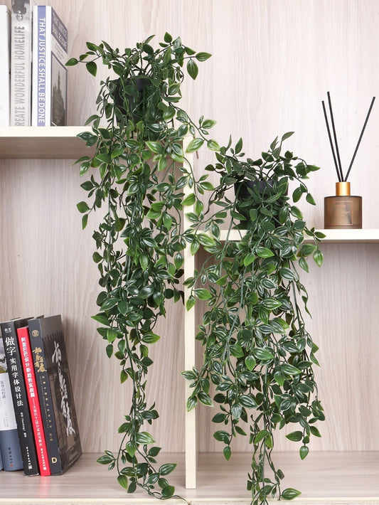 One Piece Artificial Hanging Plant: Fake Potted Greenery Plants, Faux Eucalyptus Vine, and Mandala Vine in Pot for Indoor and Outdoor Shelf Decor in Home Rooms