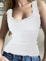Ribbed Tank Top with Lace Splicing for Women